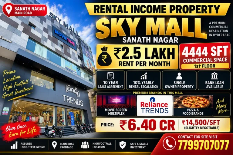 4444 SFT Leased Commercial Property for Sale at Sky Mall, Sanath Nagar | ₹2.5 Lakh Monthly Rental